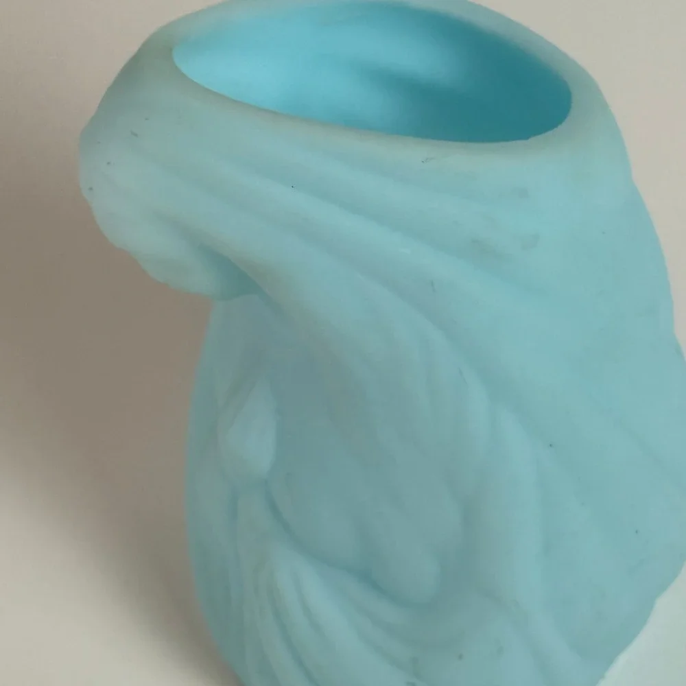 Fenton Madonna Praying Mary Satin Blue Glass Votive Candle Holder 6.25